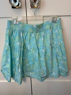 Vineyard vines Aqua Floral Smocked Waist Mini Skirt Sz S